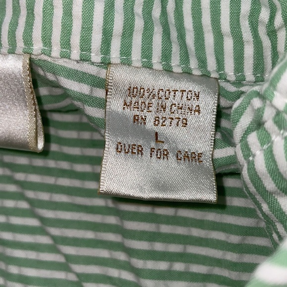 BAXTER AND WELLS Green White Striped Big Button Down Pockets Grandma Shirt Sz L - Picture 5 of 5